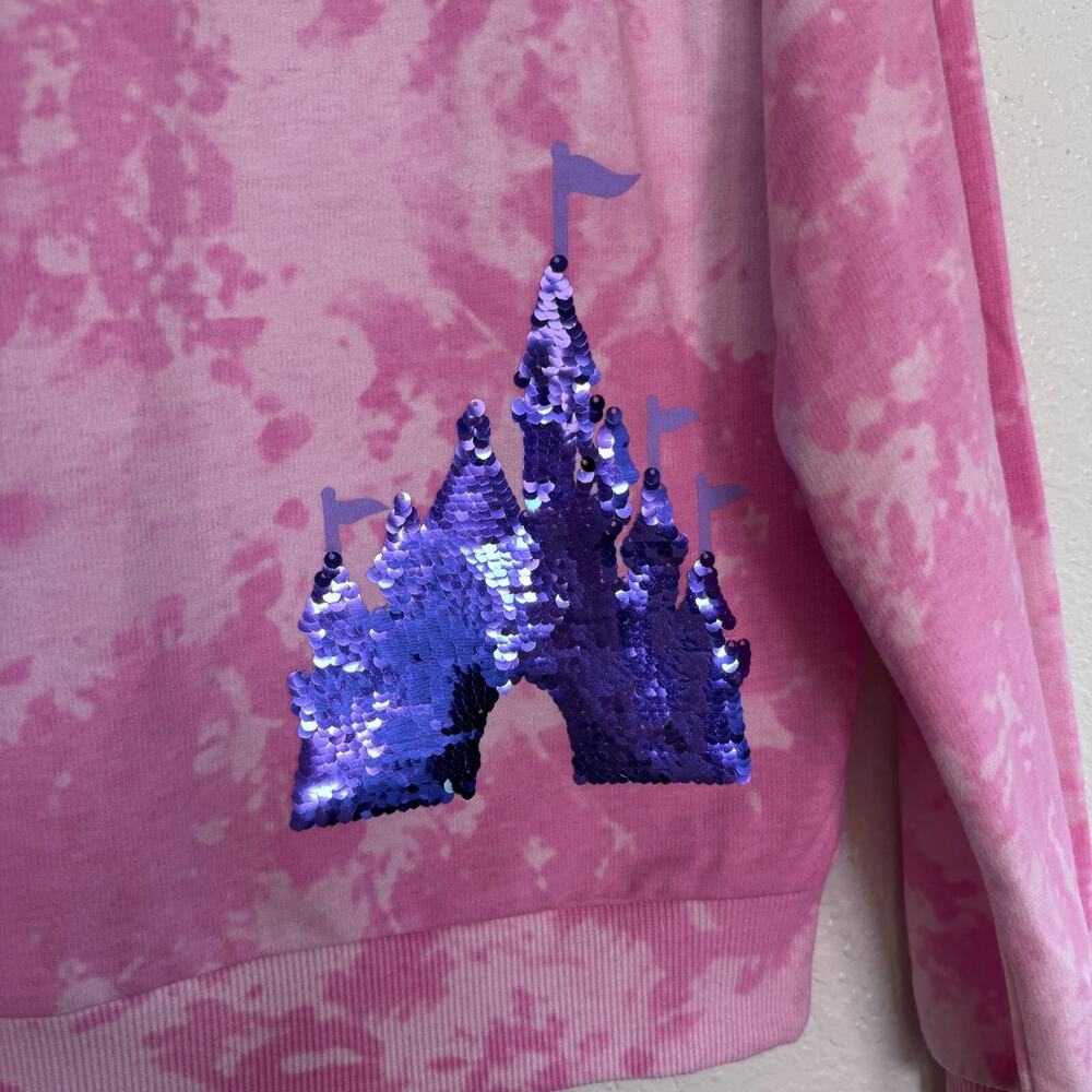 Disney World Sweatshirt Women XL But First Disneyland Parks Merch Tie Dye Sequin - Picture 5 of 10